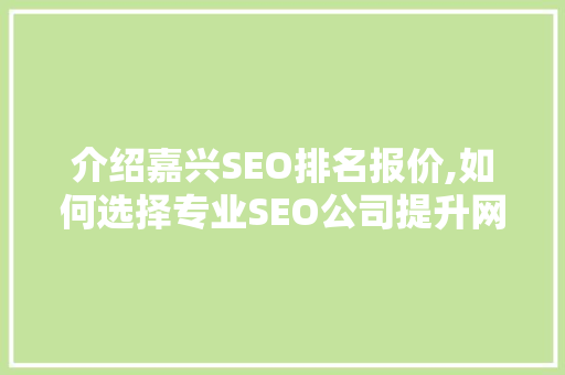 介绍嘉兴SEO排名报价,如何选择专业SEO公司提升网站排名
