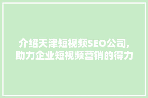 介绍天津短视频SEO公司,助力企业短视频营销的得力助手