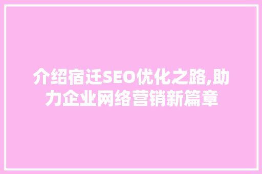 介绍宿迁SEO优化之路,助力企业网络营销新篇章