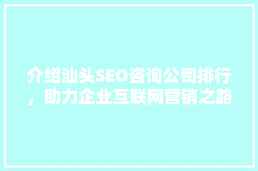 介绍汕头SEO咨询公司排行，助力企业互联网营销之路