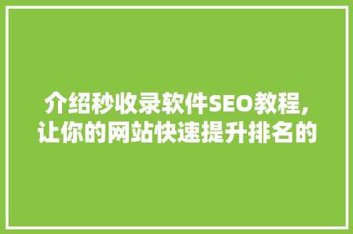 介绍秒收录软件SEO教程,让你的网站快速提升排名的方法