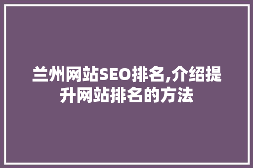 兰州网站SEO排名,介绍提升网站排名的方法