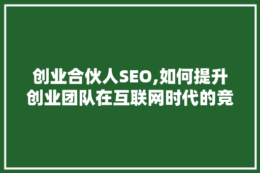 创业合伙人SEO,如何提升创业团队在互联网时代的竞争力