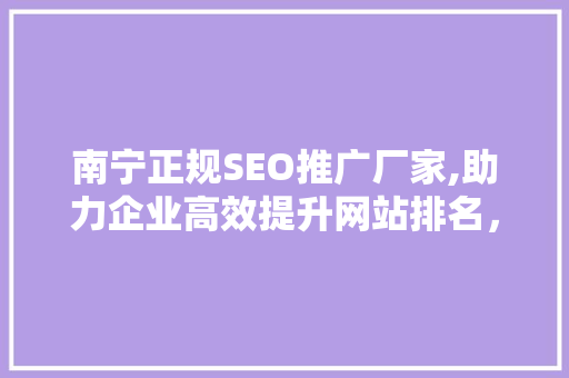 南宁正规SEO推广厂家,助力企业高效提升网站排名，抢占互联网市场先机