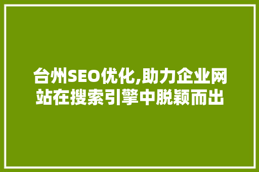 台州SEO优化,助力企业网站在搜索引擎中脱颖而出