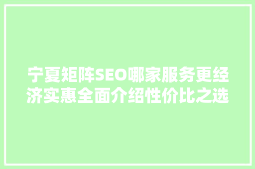 宁夏矩阵SEO哪家服务更经济实惠全面介绍性价比之选