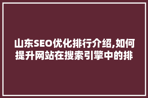 山东SEO优化排行介绍,如何提升网站在搜索引擎中的排名