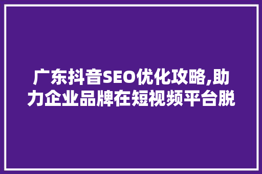 广东抖音SEO优化攻略,助力企业品牌在短视频平台脱颖而出