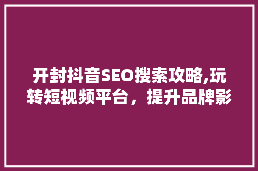 开封抖音SEO搜索攻略,玩转短视频平台，提升品牌影响力