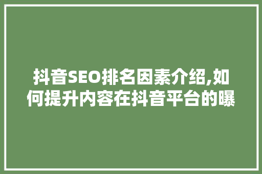 抖音SEO排名因素介绍,如何提升内容在抖音平台的曝光度