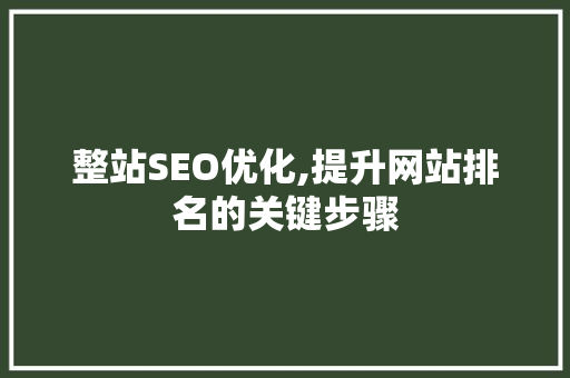 整站SEO优化,提升网站排名的关键步骤