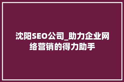 沈阳SEO公司_助力企业网络营销的得力助手