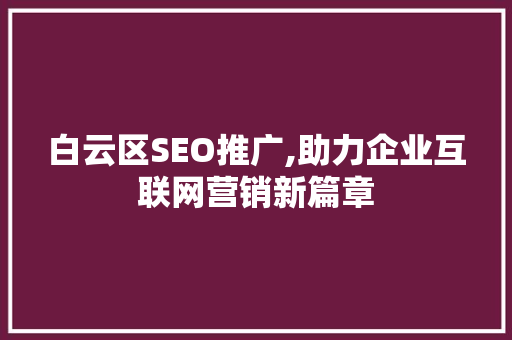 白云区SEO推广,助力企业互联网营销新篇章