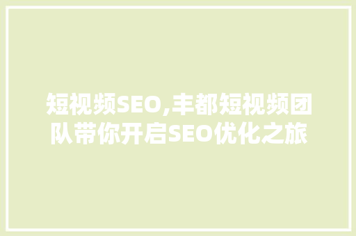 短视频SEO,丰都短视频团队带你开启SEO优化之旅