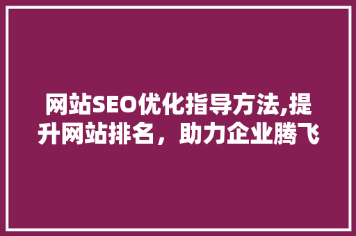 网站SEO优化指导方法,提升网站排名，助力企业腾飞