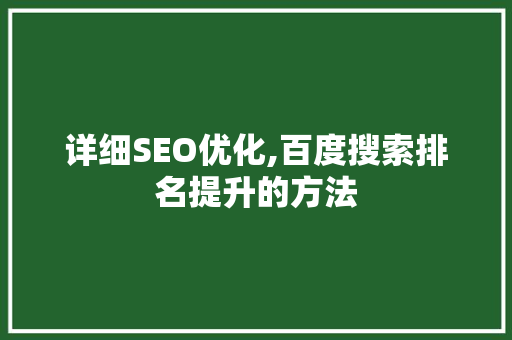 详细SEO优化,百度搜索排名提升的方法