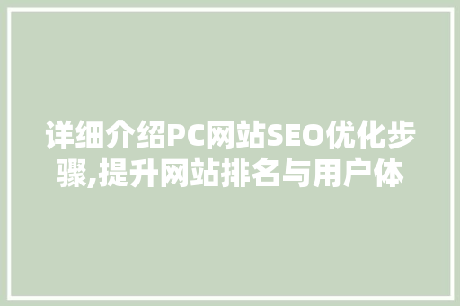 详细介绍PC网站SEO优化步骤,提升网站排名与用户体验的关键