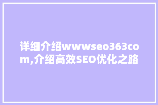 详细介绍wwwseo363com,介绍高效SEO优化之路