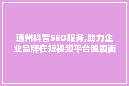 通州抖音SEO服务,助力企业品牌在短视频平台脱颖而出