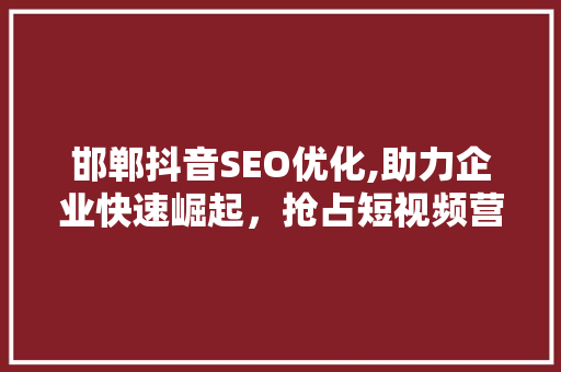 邯郸抖音SEO优化,助力企业快速崛起，抢占短视频营销高地