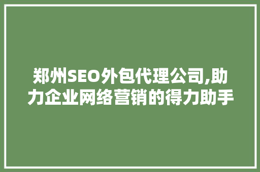 郑州SEO外包代理公司,助力企业网络营销的得力助手