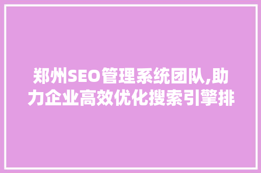 郑州SEO管理系统团队,助力企业高效优化搜索引擎排名