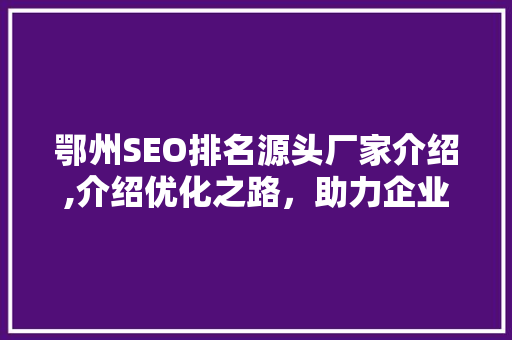 鄂州SEO排名源头厂家介绍,介绍优化之路，助力企业腾飞