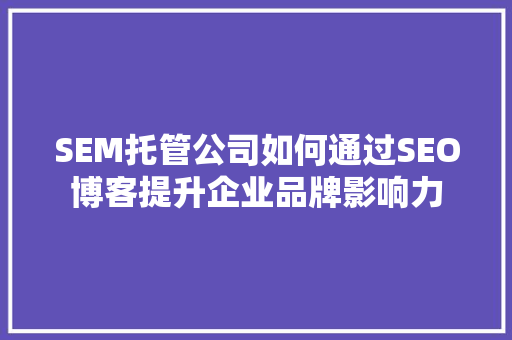 SEM托管公司如何通过SEO博客提升企业品牌影响力