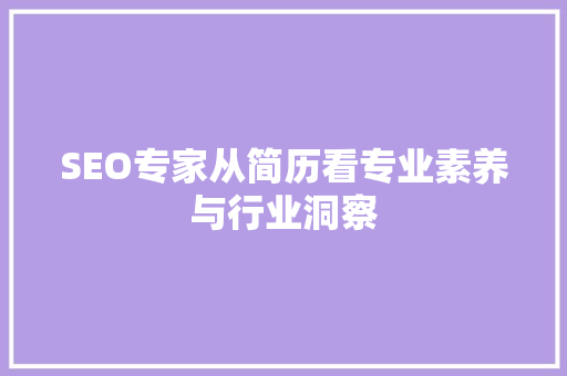 SEO专家从简历看专业素养与行业洞察