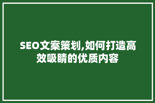SEO文案策划,如何打造高效吸睛的优质内容