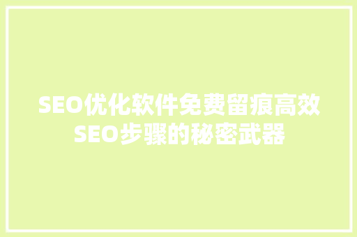 SEO优化软件免费留痕高效SEO步骤的秘密武器