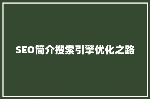 SEO简介搜索引擎优化之路