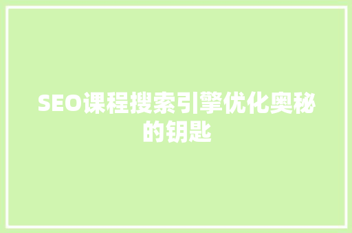 SEO课程搜索引擎优化奥秘的钥匙