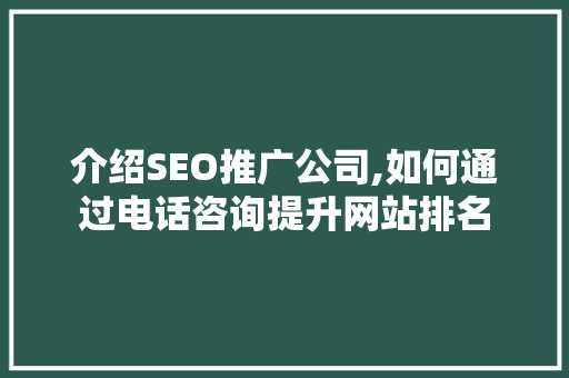 介绍SEO推广公司,如何通过电话咨询提升网站排名