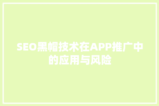 SEO黑帽技术在APP推广中的应用与风险