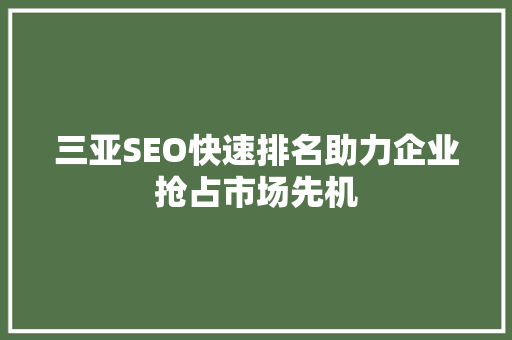 三亚SEO快速排名助力企业抢占市场先机