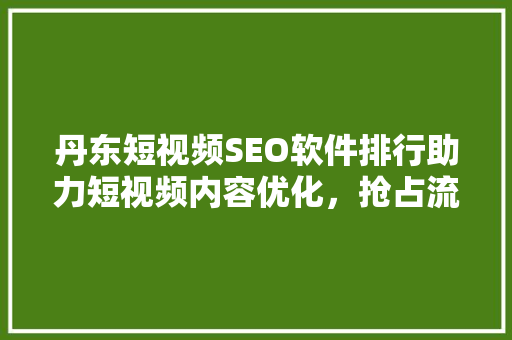 丹东短视频SEO软件排行助力短视频内容优化，抢占流量高地