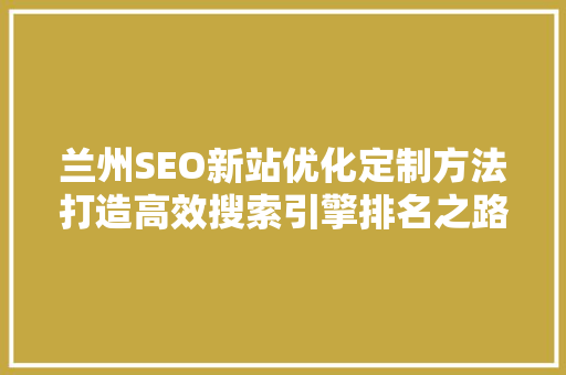 兰州SEO新站优化定制方法打造高效搜索引擎排名之路