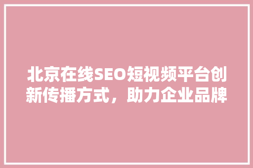 北京在线SEO短视频平台创新传播方式，助力企业品牌崛起