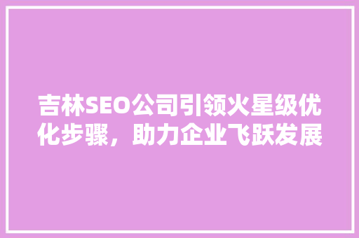 吉林SEO公司引领火星级优化步骤，助力企业飞跃发展