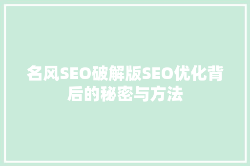 名风SEO破解版SEO优化背后的秘密与方法