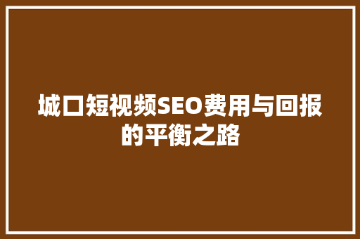 城口短视频SEO费用与回报的平衡之路