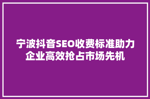 宁波抖音SEO收费标准助力企业高效抢占市场先机