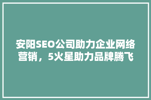 安阳SEO公司助力企业网络营销，5火星助力品牌腾飞
