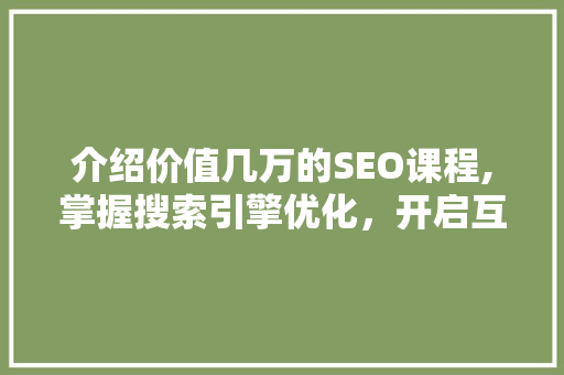 介绍价值几万的SEO课程,掌握搜索引擎优化，开启互联网财富之门
