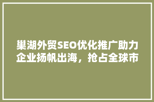 巢湖外贸SEO优化推广助力企业扬帆出海，抢占全球市场先机  第1张