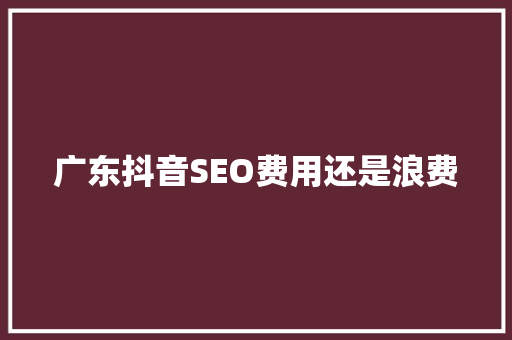 广东抖音SEO费用还是浪费