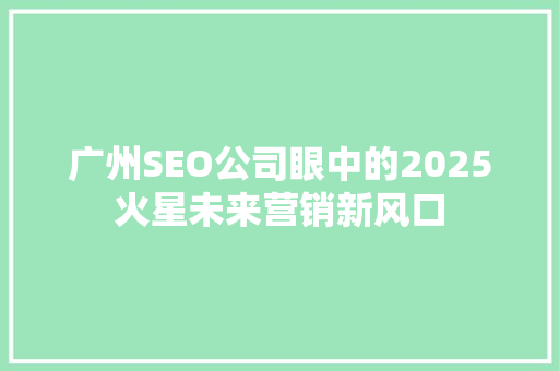 广州SEO公司眼中的2025火星未来营销新风口