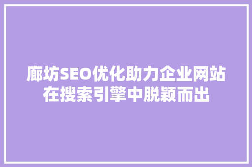 廊坊SEO优化助力企业网站在搜索引擎中脱颖而出