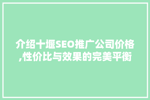 介绍十堰SEO推广公司价格,性价比与效果的完美平衡